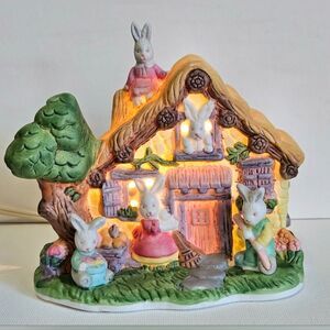 Lighted Porcelain Bunny Country Cottage Home Decor